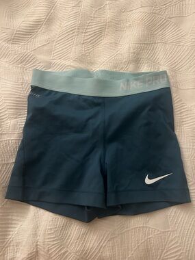 Nike Pro Dri Fit Teal Compression Shorts with Light Aqua Waistband